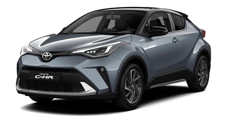 Toyota C-HR Hybrid crossover — grey with black roof
